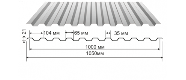 Профнастил оцинкованный С-21 1050x2000 (эконом) купить недорого в Новом Быте