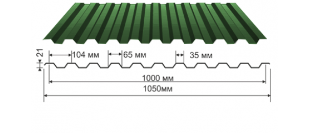 Профнастил зеленый оцинкованный  RAL 6005 С-21 купить недорого в Новом Быте